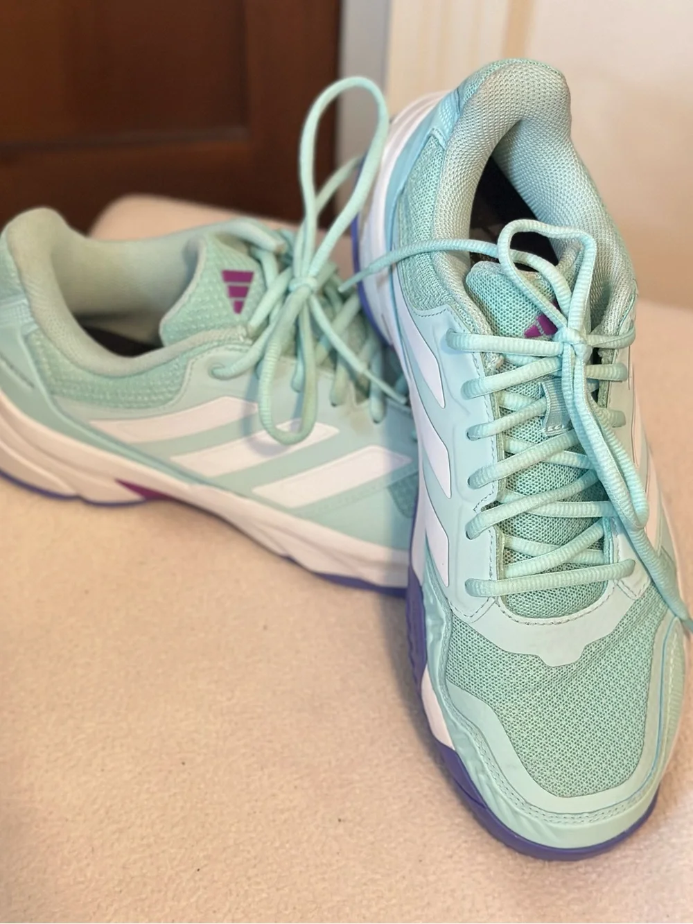 Adidas Women's Mint Teal Athletic Sneakers with Purple Accents